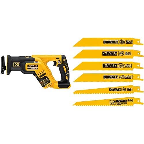  DEWALT DCS367B 20V Max XR Brushless Compact Reciprocating Saw, (Tool Only) and DW4856 Metal/Woodcutting Reciprocating Saw Blade Set, 6-Piece