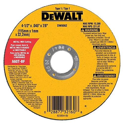  DeWalt DW8062 4-1/2 x .045 x 7/8 Type 1 Metal Cut Off Wheel - Quantity 55