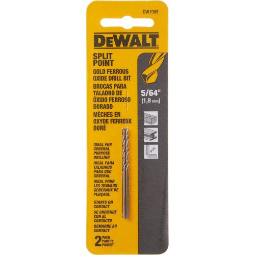  DEWALT DW1905 5/64-Inch Gold Ferrous Oxide Split Point Twist Drill Bit, 2-Pack