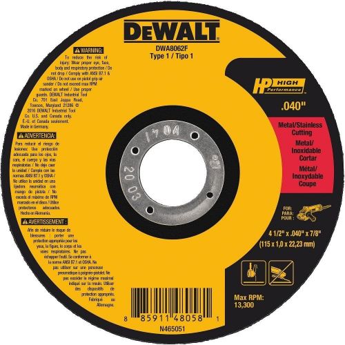  DEWALT DWA8062F T1 HP Fast Cut-Off Wheel, 4-1/2 x 0.040 x 7/8