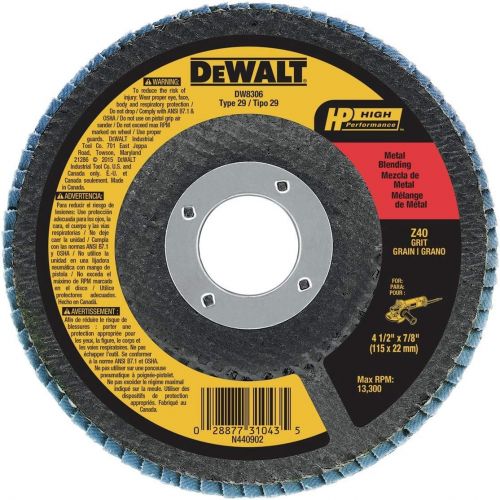  DEWALT Flap Disc, Zirconia, 4-1/2-Inch by 7/8-Inch, 40-Grit (DW8306)