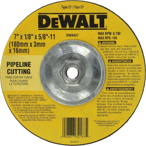  DEWALT DW8437 7-Inch by 1/8-Inch by 5/8-Inch-11 Pipeline Cutting Wheel