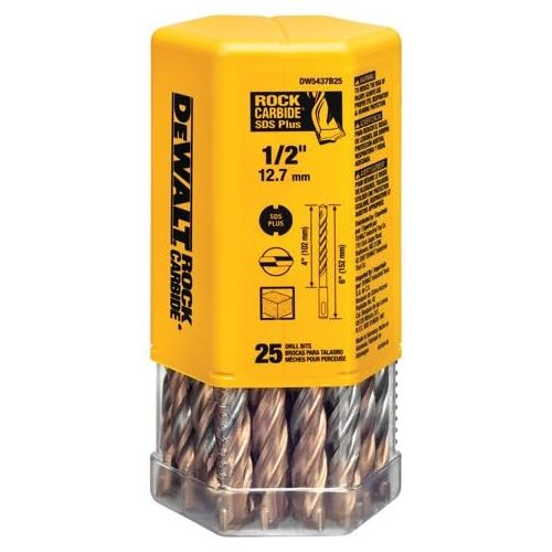  DEWALT DW5437B25 1/2 by 4 by 6 Rock Carbide SDS+ Hammer Bit, 25-Pack