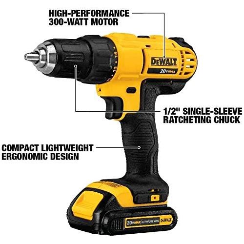  DEWALT 20V MAX Cordless Drill / Driver Kit, 1/2-Inch with Mechanics Tool Set, 84-Piece (DCD771C2 & DWMT81531)