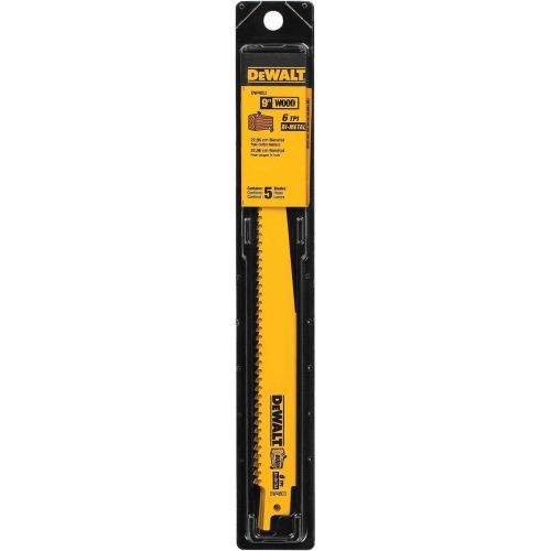  DeWalt DW4803 9 6 TPI Taper Back Bi-Metal Reciprocating Blade, General Purpose Wood (5 pack)