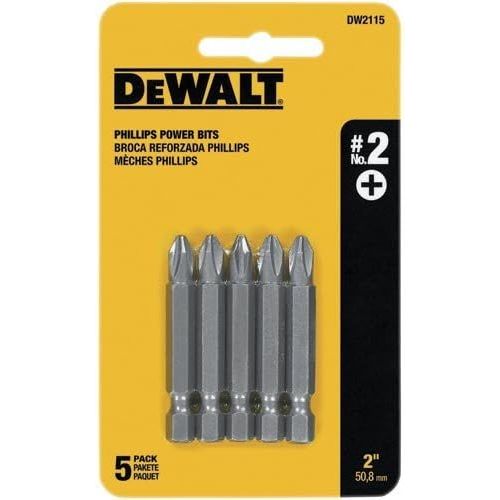  DEWALT DW2115#2 Phillips 2-Inch Power Bit, 5 Count Per Pack, 3 Pack