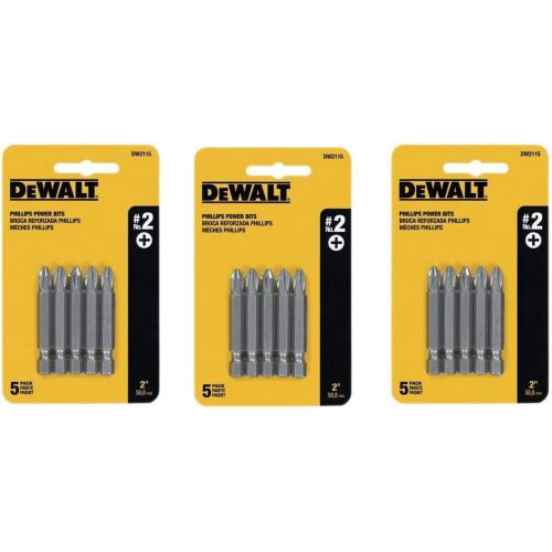  DEWALT DW2115#2 Phillips 2-Inch Power Bit, 5 Count Per Pack, 3 Pack