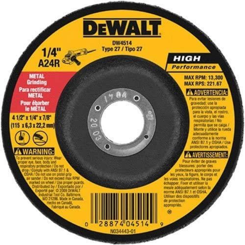  DEWALT DW4514B5 4-1/2-Inch by 1/4-Inch by 7/8-Inch Metal Grinding Wheel - 10 Pack