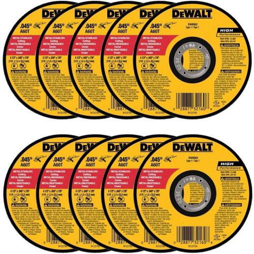  DEWALT - DW8062 - 10,PK DW8062 4-1/2x.045x7/8 Metal Angle Grinder Thin Cutoff Wheel, 10 Pack, (Model: DW8062-10,PK)