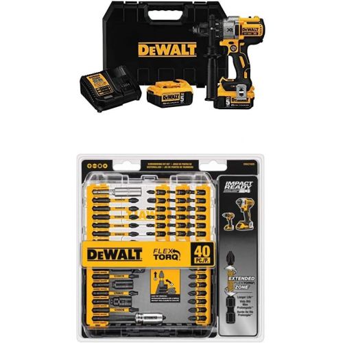  DEWALT 20V MAX XR Brushless Drill/Driver 3-Speed, Premium 5.0Ah Kit (DCD991P2) with DEWALT DWA2T40IR IMPACT READY FlexTorq Screw Driving Set, 40-Piece