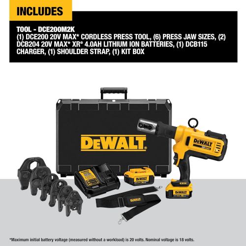  DEWALT DCE200M2K 20V Plumbing Pipe Press Tool Kit with Crimping Heads