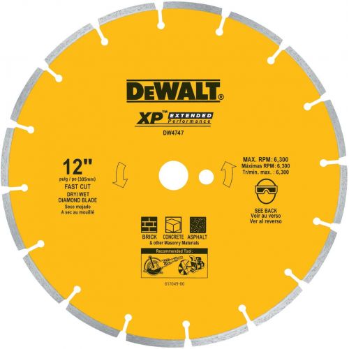  DEWALT DW4747 XP 12-Inch Dry Cutting Diamond Segmented Saw Blade with 1-Inch Arbor for Asphalt, Brick, and Concrete