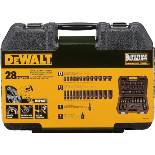  DEWALT Impact Socket Set, SAE, Combination Set, 1/2-Inch Drive, 28-Piece (DWMT19244)