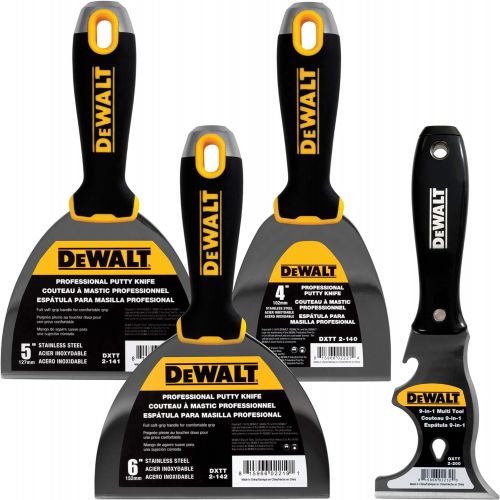  DEWALT Stainless Steel Putty Knife 3-Pack + FREE Bonus 9-in-1 Multitool | Soft Grip Handles | DXTT-3-140