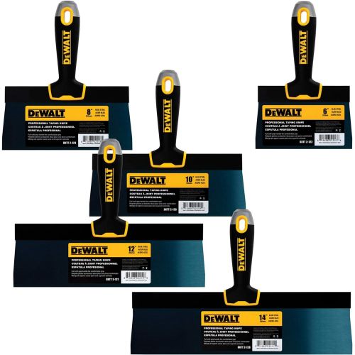  DEWALT Blue Steel Taping Knife 4-Pack | 8/10/12/14-Inches + FREE BONUS 6 Soft Grip Putty Knife | Soft Grip Handles| DXTT-3-162