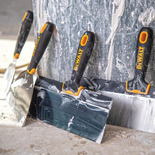  DEWALT Blue Steel Taping Knife 4-Pack | 8/10/12/14-Inches + FREE BONUS 6 Soft Grip Putty Knife | Soft Grip Handles| DXTT-3-162