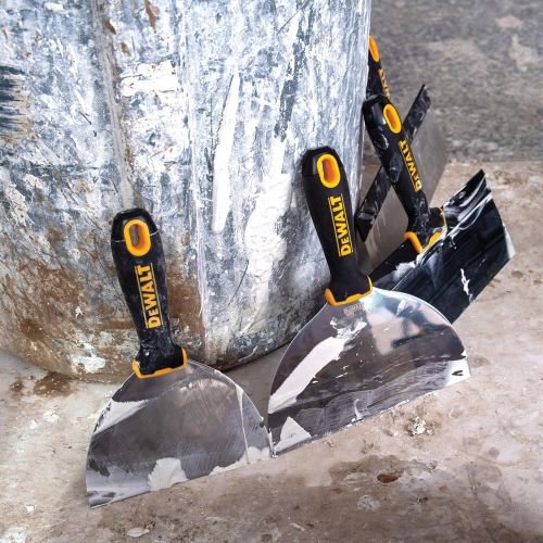  DEWALT Blue Steel Taping Knife 4-Pack | 8/10/12/14-Inches + FREE BONUS 6 Soft Grip Putty Knife | Soft Grip Handles| DXTT-3-162