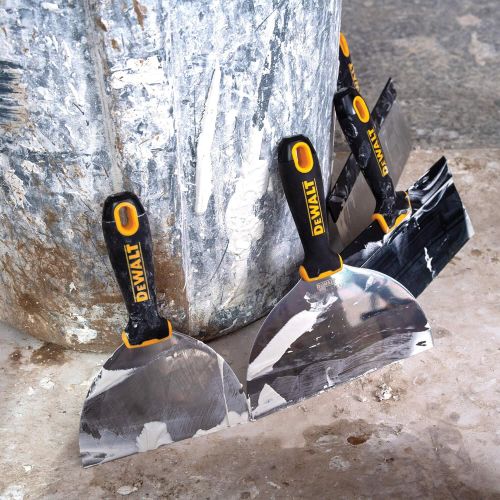  DEWALT Blue Steel Taping Knife & Mud Pan Set + FREE BONUS 6 Knife | 8/10/12-Inches | Soft Grip Handles | DXTT-3-164