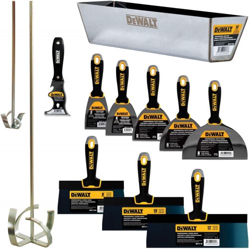  DEWALT DELUXE Blue/Carbon Steel Hand Tool Set | 8/10/12 Taping Knives, 3/4/5/6/8 Putty Knives, 2 Mud Mixers + FREE BONUS 14 Mud Pan | DXTT-3-610