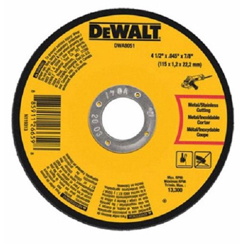  Dewalt DWA8051 Type 1 Small Diameter Cut-Off Wheel, 4-1/2 In Dia X 0.045 In 100 Pack