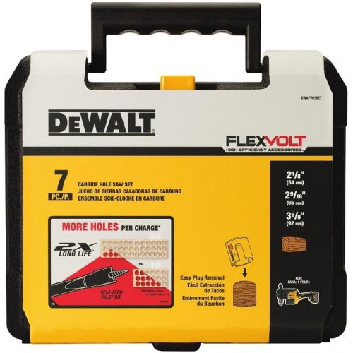  DEWALT FLEXVOLT Hole Saw Kit, Carbide, Wood Drilling, 7-Piece (DWAFV07SET)