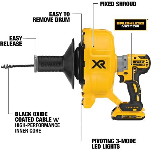  DEWALT 20V MAX XR Brushless Drain Snake, Tool Only (DCD200B)