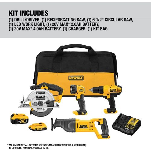  DEWALT 20V MAX Cordless Drill Combo Kit , 4-Tool (DCK445D1M1)