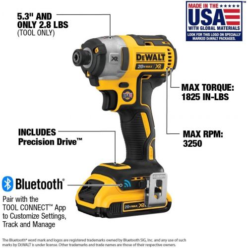  DEWALT DCF888D2 20V Max XR Brushless Tool Connect Impact Driver Kit, with (2) 2Ah XR Brushless Batteries