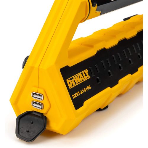  Dewalt 15-Amp GFCI Power Station with Detachable Work Light and Cord Minder Kit, 8 Standard 3-Prong Outlets, 2 USB Ports