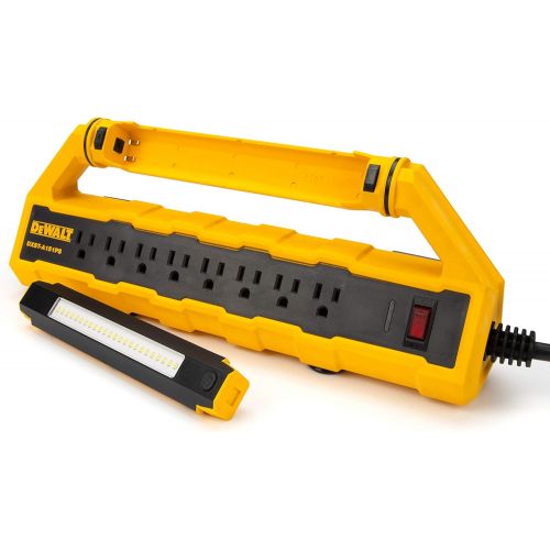  Dewalt 15-Amp GFCI Power Station with Detachable Work Light and Cord Minder Kit, 8 Standard 3-Prong Outlets, 2 USB Ports