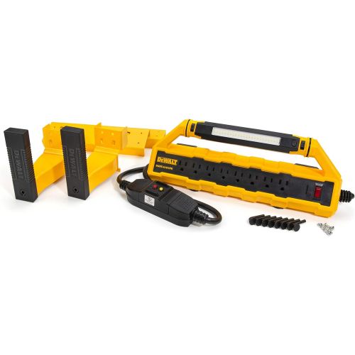  Dewalt 15-Amp GFCI Power Station with Detachable Work Light and Cord Minder Kit, 8 Standard 3-Prong Outlets, 2 USB Ports