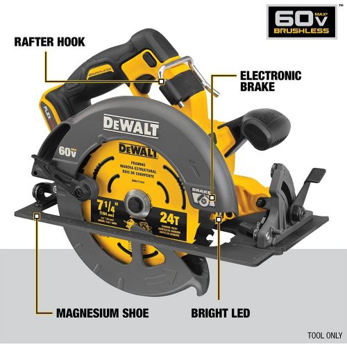  DEWALT FLEXVOLT 60V MAX Circular Saw with Brake, 7-1/4-Inch, Tool Only (DCS578B)