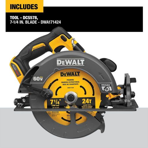  DEWALT FLEXVOLT 60V MAX Circular Saw with Brake, 7-1/4-Inch, Tool Only (DCS578B)
