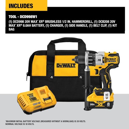  DEWALT 20V MAX XR Rotary Hammer/Drill Combination Kit, 2-Inch, Brushless, Power Detect Tool Technology (DCD998W1)