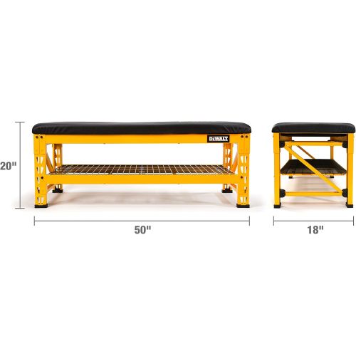  Dewalt Garage Bench with Wire Grid Storage Shelf, Rip-Resistant Foam-Padded Vinyl Seat, 1000-lb Capacity Bench Top, 1500-lb Capacity Shelf, Steel Frame, Nylon Feet