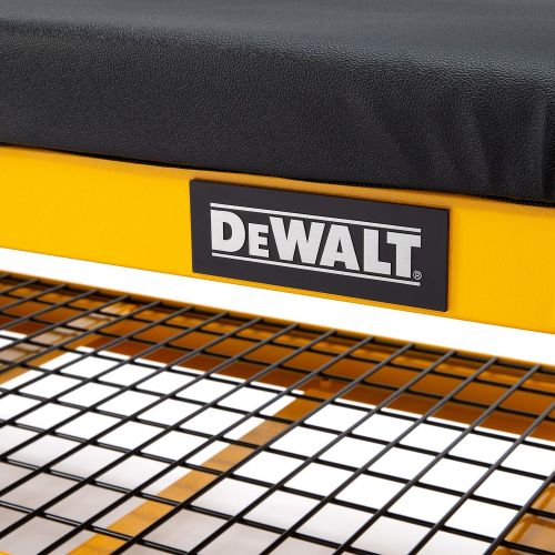  Dewalt Garage Bench with Wire Grid Storage Shelf, Rip-Resistant Foam-Padded Vinyl Seat, 1000-lb Capacity Bench Top, 1500-lb Capacity Shelf, Steel Frame, Nylon Feet