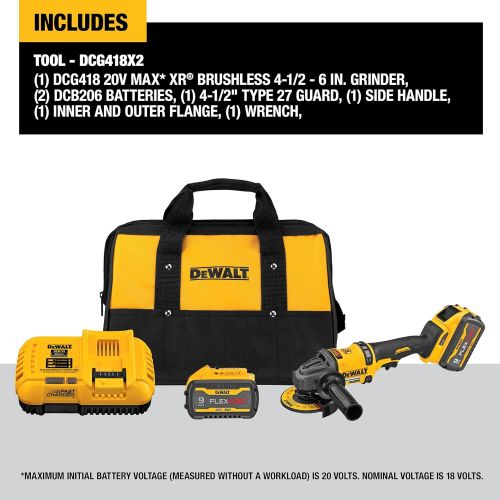  DEWALT FLEXVOLT 60V MAX Angle Grinder with Kickback Brake Kit, 4-1/2-Inch to 6-Inch (DCG418X2)