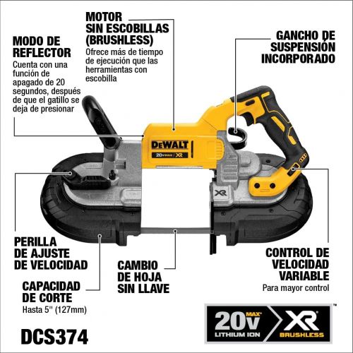  DEWALT 20V MAX Portable Band Saw, Deep Cut, Tool Only (DCS374B)