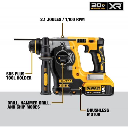  DEWALT 20V MAX SDS Rotary Hammer Drill Kit, 5-Ah Batteries (DCH273P2)