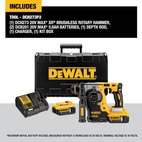  DEWALT 20V MAX SDS Rotary Hammer Drill Kit, 5-Ah Batteries (DCH273P2)