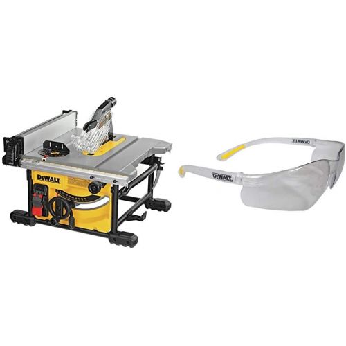  DEWALT Table Saw for Jobsite, Compact, 8-1/4-Inch with Lightweight Protective Safety Glasses (DWE7485 & DPG52-1C)