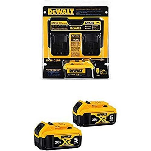  DEWALT DCB102BP 20-volt MAX Jobsite Charging Station with Battery Pack and 20V MAX XR 5.0Ah Lithium Ion Battery, 2-Pack