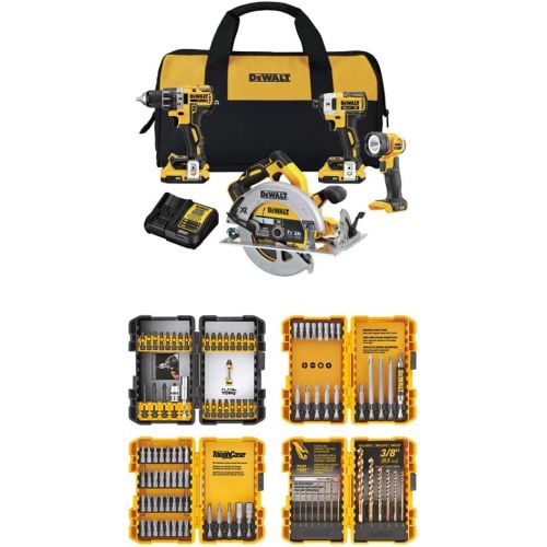  DEWALT 20V MAX XR Brushless Combo Kit, Compact 4-Tool (DCK483D2) with DEWALT DWA2FTS100 Screwdriving and Drilling Set, 100 Piece