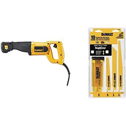  DEWALT DWE304 10-Amp Reciprocating Saw with DEWALT DW4898 Bi-Metal Reciprocating Saw Blade Set with Case, 10-Piece