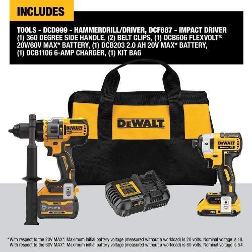  DEWALT DCK2100D1T1 20V MAX Brushless Cordless 2-Tool Kit Including Hammer Drill/Driver with FLEXVOLT Advantage