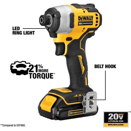  DEWALT ATOMIC 20V MAX Impact Driver, Cordless, Compact, 1/4-Inch, Tool Only (DCF809B)