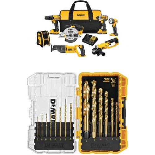  DEWALT DCK720D2 2 Ah 20V MAX Compact 7-Tool Combo Kit with Titanium Speed Tip Drill Bit Set