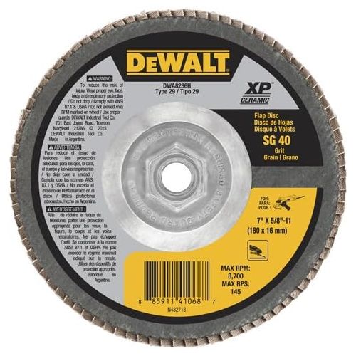  DEWALT DWA8286H 40G T29 XP Ceramic Flap Disc, 7 x 5/8