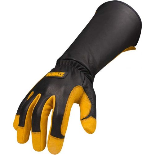 Dewalt Premium Leather Welding Gloves, Fire/Heat Resistant, Gauntlet-Style Cuff, Elastic Wrist, Small