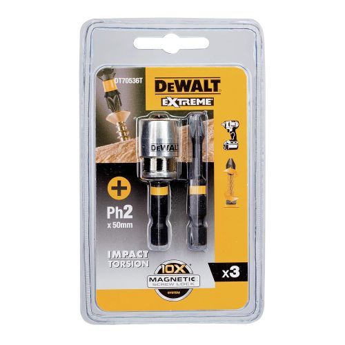  Dewalt Tools - Impact Torsion 2 x PH2 50mm and Magnetic Screwlock Sleeve